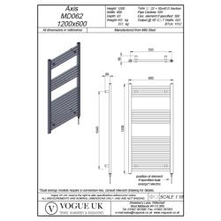 Vogue Axis 1200 x 600mm Straight Ladder Towel Rail Heating Only Chrome 1512BTU MD062 MS12060CP