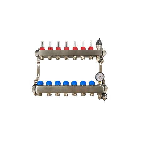 RadiantHeat PRO 7 Port Manifold With Pressure Gauge and Auto Air Vent ZL-117507