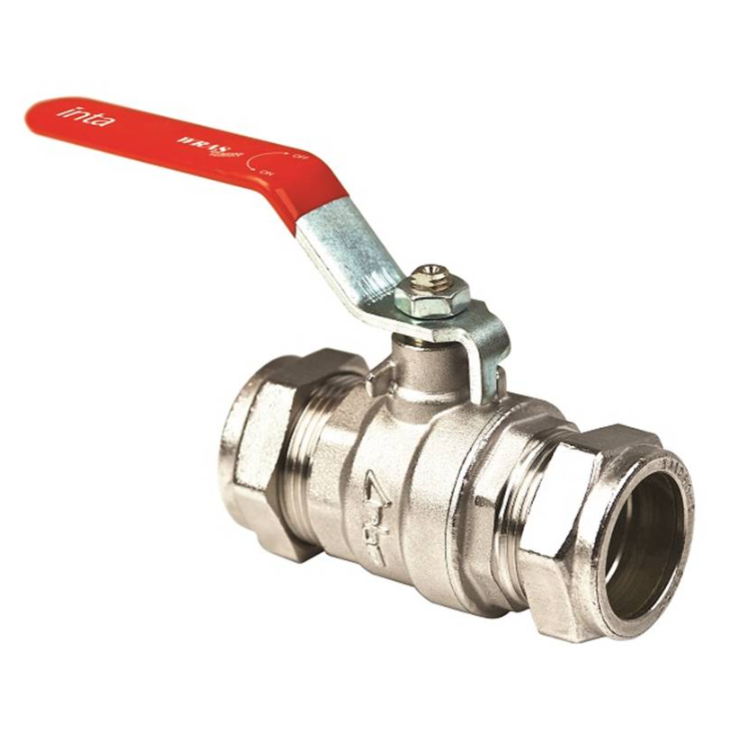 Inta 15mm Full Bore Compression Ball Valve Red Lever Handle LBV209315R