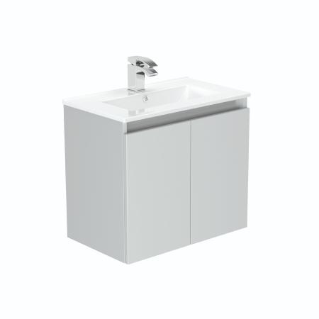 Newland 600mm Slimline Double Door Suspended Basin Unit With Ceramic Basin Pearl Grey