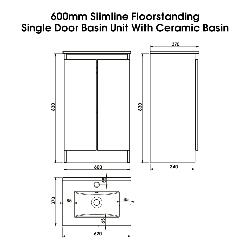 Newland 600mm Slimline Floorstanding Double Door Basin Unit With Ceramic Basin Natural Oak