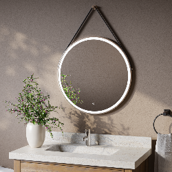 Tranquil Echo Frame Mirror Brushed Brass Round 700 With Black Strap