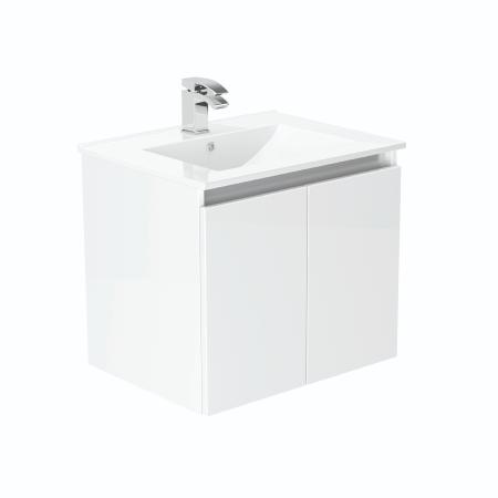 Newland 600mm Double Door Suspended Basin Unit With Ceramic Basin White Gloss