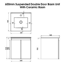 Newland 600mm Double Door Suspended Basin Unit With Ceramic Basin Sage Green