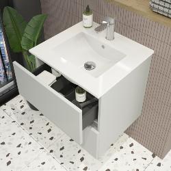 Newland 600mm Double Drawer Suspended Basin Unit With Ceramic Basin Pearl Grey