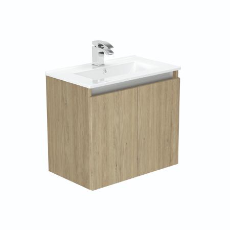 Newland 600mm Slimline Double Door Suspended Basin Unit With Ceramic Basin Natural Oak