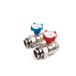 Inta 1"" Blue / Red Isolating Ball Valve (Pairs) with Temperature Gauge UFHBBVPR