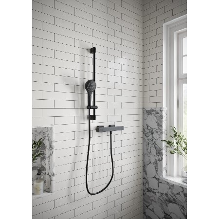 Villeroy & Boch Thermostatic Square Exposed Shower Mixer Set in Matt Black VBSSPACK10