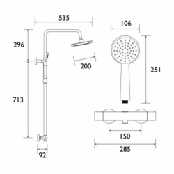 Bristan Zing2 Adjustable Thermostatic Rigid Riser Diverter Bar Mixer Shower Chrome ZI SHXDIVSMFF C