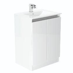 Newland 600mm Floorstanding Double Door Basin Unit With Ceramic Basin White Gloss