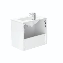 Newland 600mm Slimline Double Door Suspended Basin Unit With Ceramic Basin White Gloss