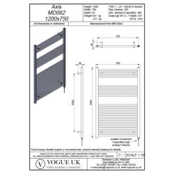 Vogue Axis 1200 x 750mm Straight Ladder Towel Rail Heating Only Chrome 1832BTU MD062 MS12075CP