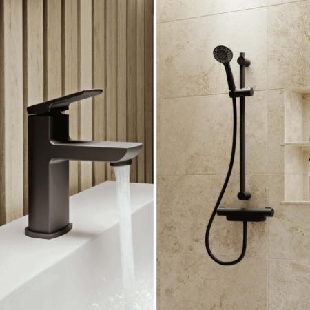 Aqualisa Midas 220 Black Shower & Downtown Tap Kit MD220S.TAP.MB