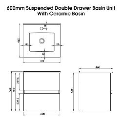 Newland 600mm Double Drawer Suspended Basin Unit With Ceramic Basin Sage Green