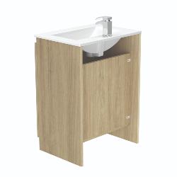 Newland 600mm Floorstanding Double Door Basin Unit With Ceramic Basin Natural Oak