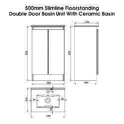 Newland 500mm Slimline Floorstanding Double Door Basin Unit With Ceramic Basin Midnight Mist
