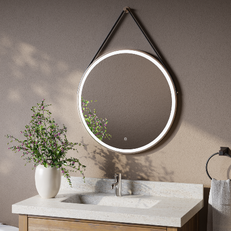 Tranquil Echo Frame Mirror Brushed Brass Round 700 With Black Strap