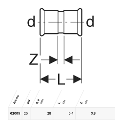 Geberit Mapress Copper Coupling: d=28mm - 62005