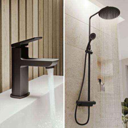 Aqualisa Midas 220 Black Shower Column & Downtown Tap Kit MD220SC.TAP.MB