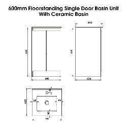Newland 600mm Floorstanding Double Door Basin Unit With Ceramic Basin Midnight Mist