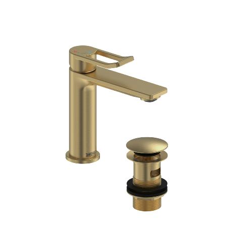 Bristan Saffron Eco Start Basin Mixer with Clicker Waste Brushed Brass SAF ES BAS BB