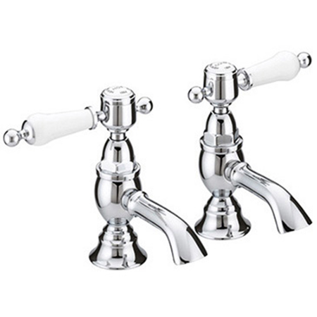 Heritage Glastonbury Basin Pillar Taps (Pair) Chrome with White Lever TGRC00