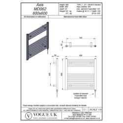 Vogue Axis 600 x 600mm Straight Ladder Towel Rail Heating Only Chrome 836BTU MD062 MS06060CP