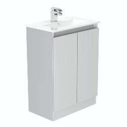 Newland 600mm Slimline Floorstanding Double Door Basin Unit With Ceramic Basin Pearl Grey