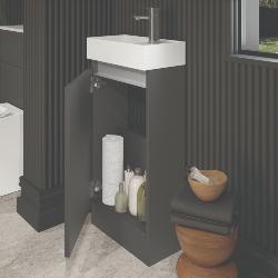 Newland 400mm Single Door Cloakroom Basin Unit With Ceramic Basin Midnight Mist