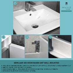 Newland 500mm Double Door Suspended Basin Unit With Ceramic Basin Pearl Grey