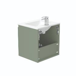 Newland 500mm Double Door Suspended Basin Unit With Ceramic Basin Sage Green