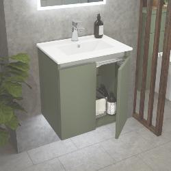 Newland 500mm Slimline Double Door Suspended Basin Unit With Ceramic Basin Sage Green