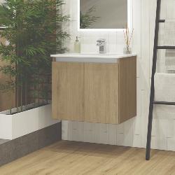 Newland 600mm Double Door Suspended Basin Unit With Ceramic Basin Natural Oak