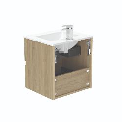 Newland 600mm Double Drawer Suspended Basin Unit With Ceramic Basin Natural Oak