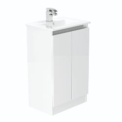 Newland 500mm Slimline Floorstanding Double Door Basin Unit With Ceramic Basin White Gloss