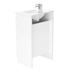 Newland 500mm Slimline Floorstanding Double Door Basin Unit With Ceramic Basin White Gloss