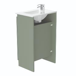 Newland 500mm Slimline Floorstanding Double Door Basin Unit With Ceramic Basin Sage Green