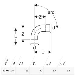Geberit Mapress Copper Bend: 90°, d=28mm - 60105