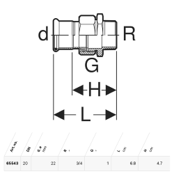 Geberit Mapress Copper Adaptor Union with Male Thread: CC499K, d=22mm, R=3/4" - 65543