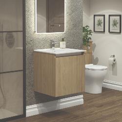 Newland 500mm Double Door Suspended Basin Unit With Ceramic Basin Natural Oak