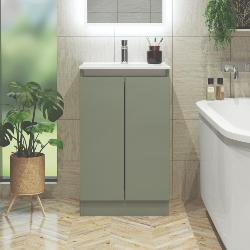 Newland 500mm Floorstanding Double Door Basin Unit With Ceramic Basin Sage Green