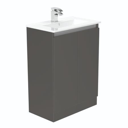 Newland 600mm Slimline Floorstanding Double Door Basin Unit With Ceramic Basin Midnight Mist