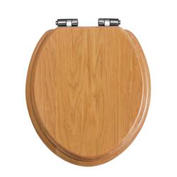 Heritage Soft Close Toilet Seat Oak with Chrome Hinges TSOAK101SC