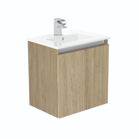 Newland 500mm Slimline Double Door Suspended Basin Unit With Ceramic Basin Natural Oak