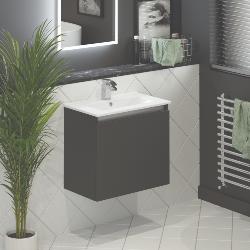 Newland 600mm Slimline Double Door Suspended Basin Unit With Ceramic Basin Midnight Mist