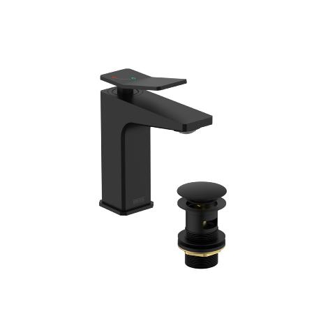 Bristan Tangram Eco Start Basin Mixer with Clicker Waste Black TAN ES BAS BLK