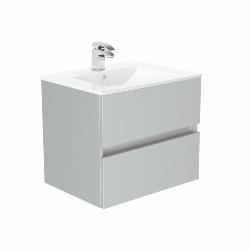 Newland 600mm Double Drawer Suspended Basin Unit With Ceramic Basin Pearl Grey