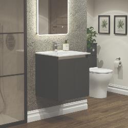 Newland 500mm Double Door Suspended Basin Unit With Ceramic Basin Midnight Mist