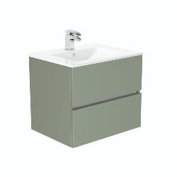 Newland 600mm Double Drawer Suspended Basin Unit With Ceramic Basin Sage Green