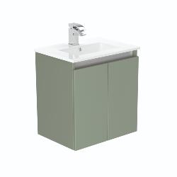 Newland 500mm Slimline Double Door Suspended Basin Unit With Ceramic Basin Sage Green